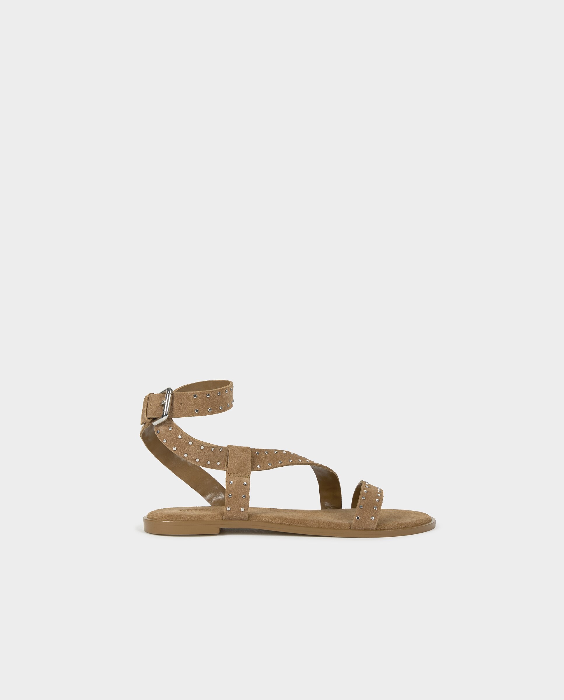 Sandalias planas de mujer de piel con tiras - Brownie - Marrón claro Marrón claro-1