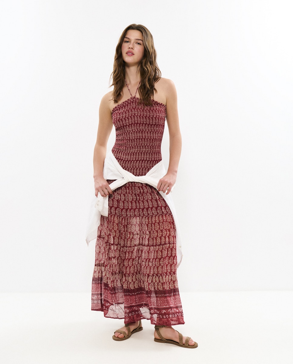 Brownie - Vestido largo de mujer engomado estampado.