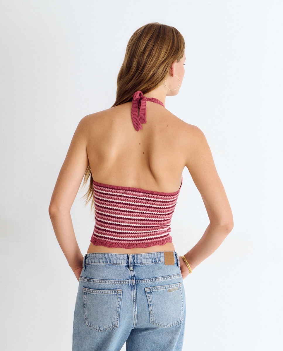 Top de mujer de punto de rayas - Brownie - Rosa Rosa-2