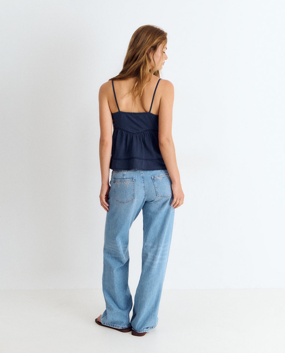 Top de mujer de tirantes con botones - Brownie - Azul Azul-2
