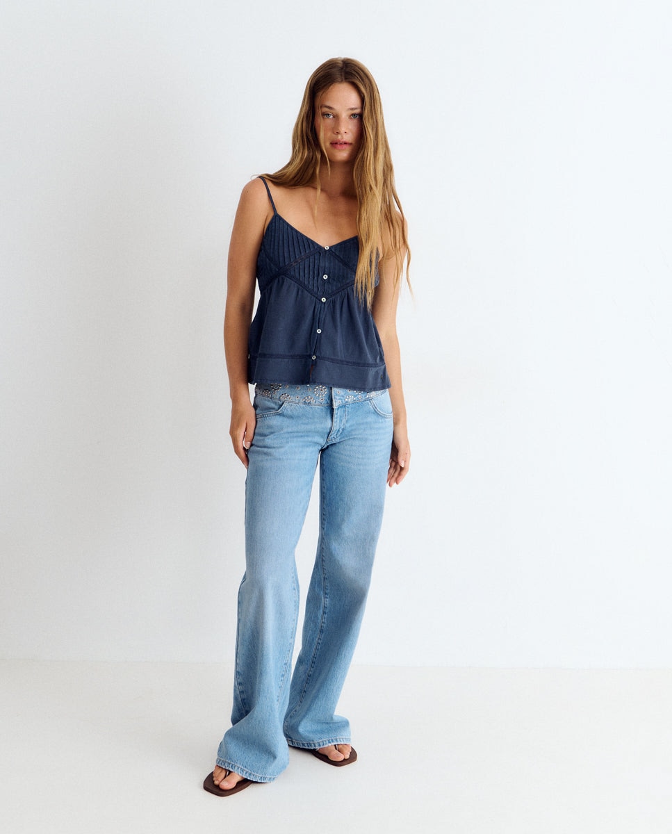 Top de mujer de tirantes con botones - Brownie - Azul Azul-3