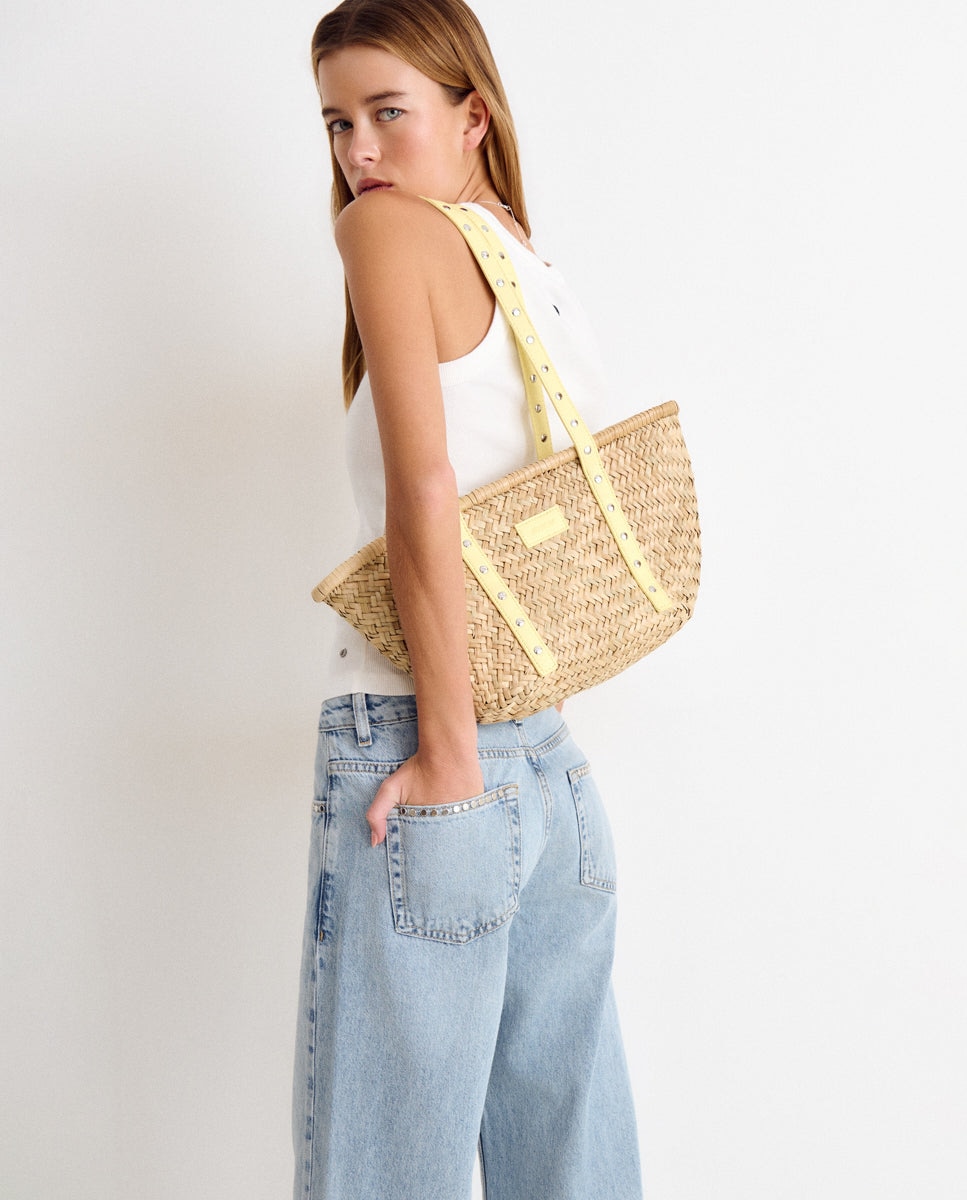 Bolso de hombro de mujer tipo capazo con tachas - Brownie - Natural Natural-2