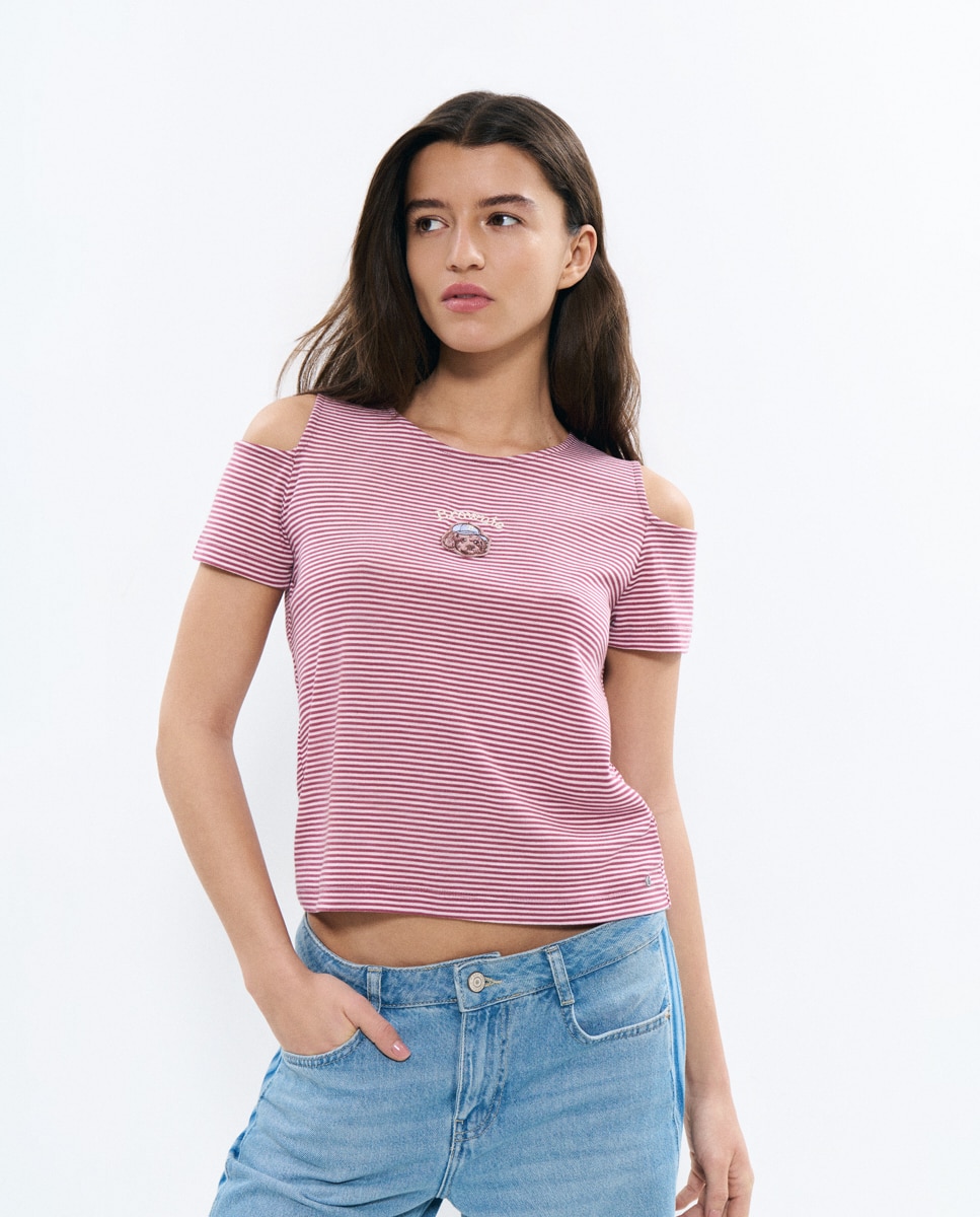 Brownie - Camiseta de mujer de rayas con perrito.