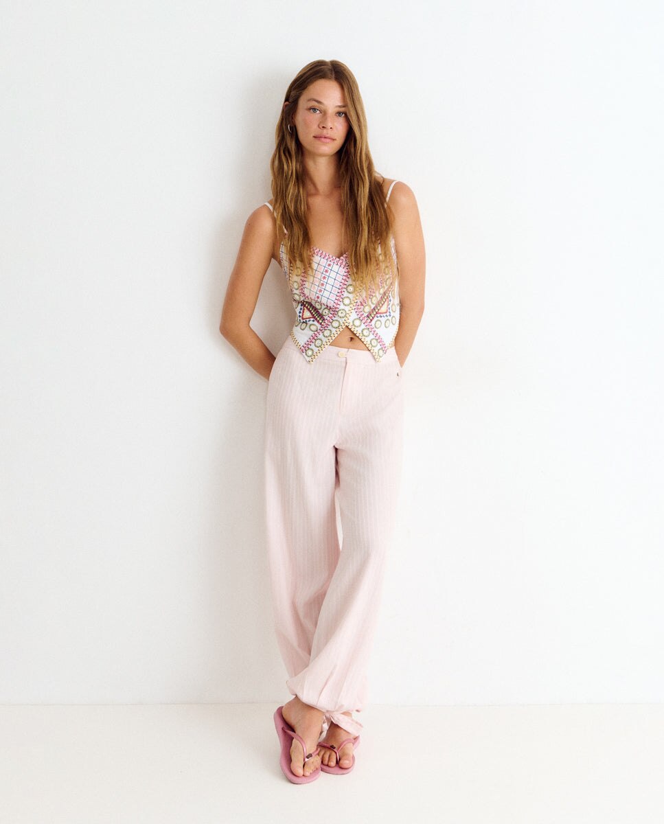 Top de mujer de tirantes con bordados - Brownie - Blanco Blanco-3