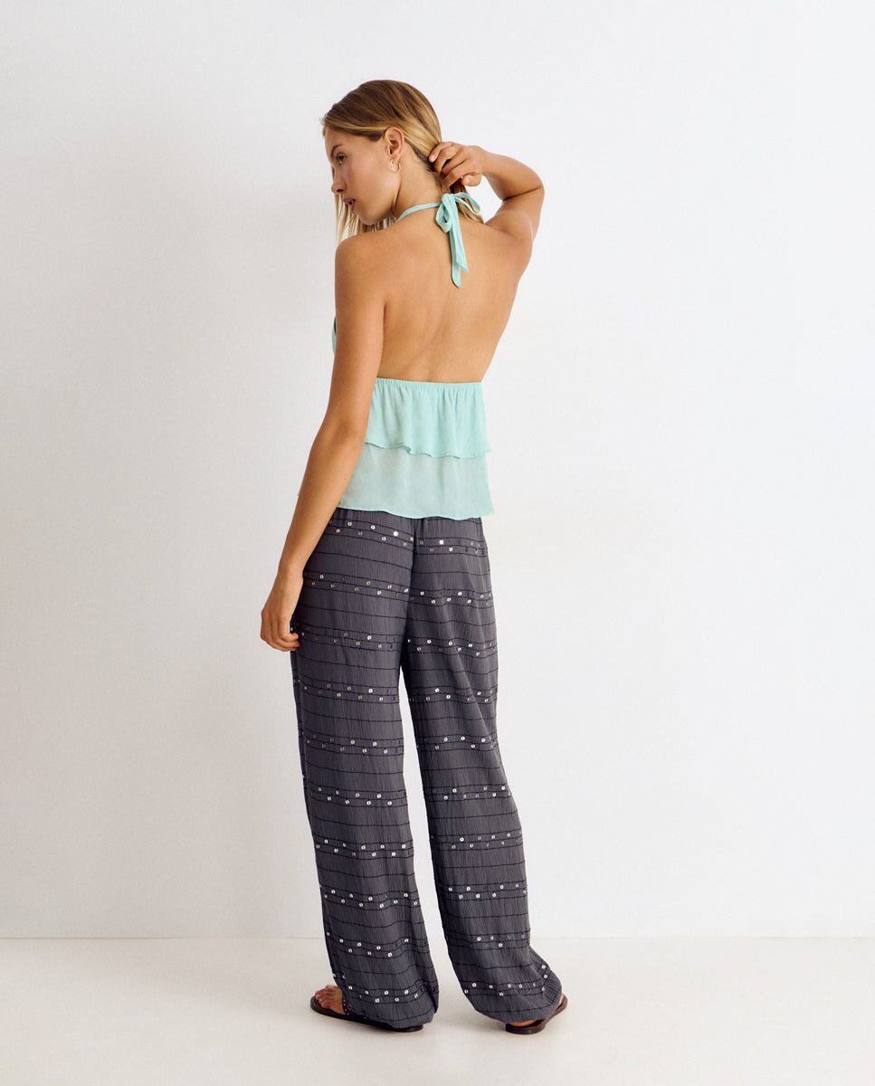 Pantalón ancho de mujer con lentejuelas - Brownie - Antracita Antracita-2