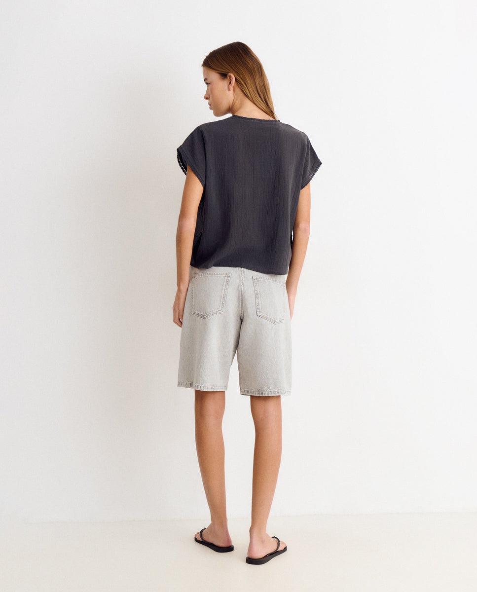 Blusa de mujer con lentejuelas y botones - Brownie - Antracita Antracita-2