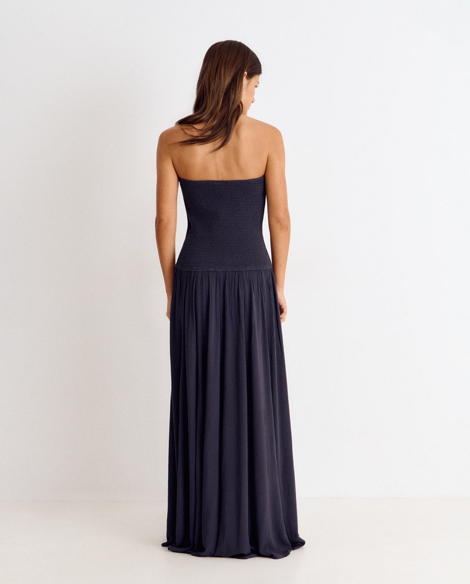 Vestido largo bandeau con bordados - Brownie - Antracita Antracita-2