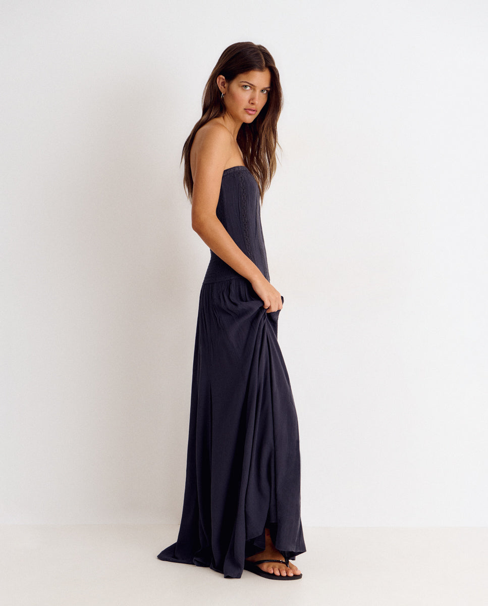 Vestido largo bandeau con bordados - Brownie - Antracita Antracita-3