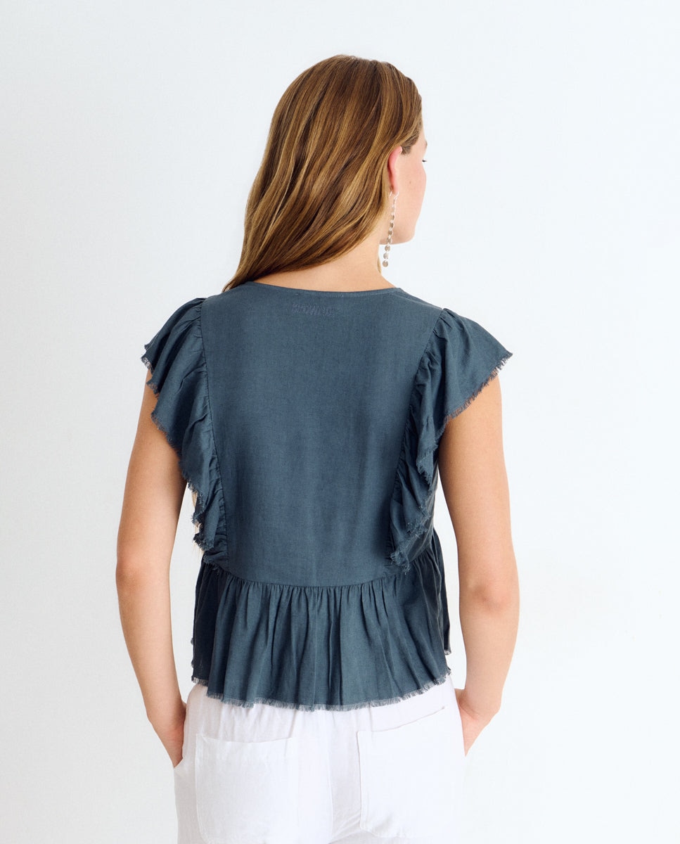 Blusa de mujer con volantes - Brownie - Verde Verde-2