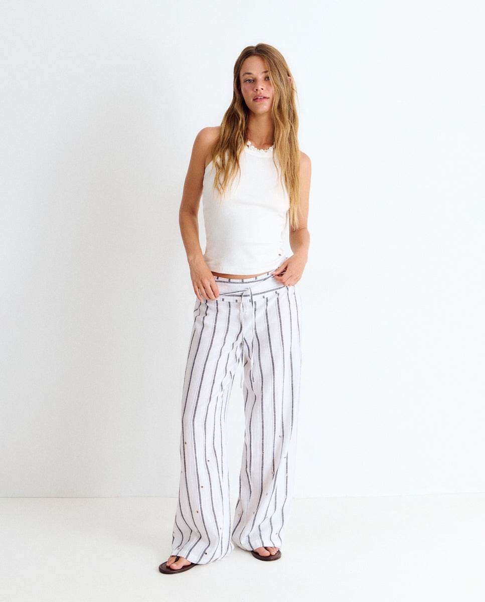 Brownie - Pantalón largo de mujer de rayas con eyelets.