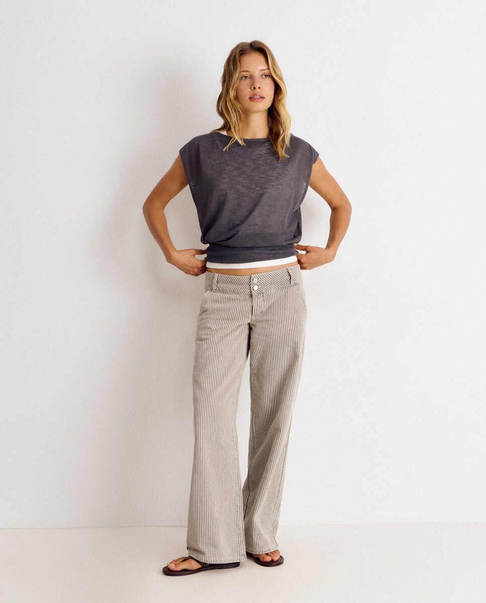 Top de mujer asimétrico con cintura fruncida - Brownie - Gris Gris-3