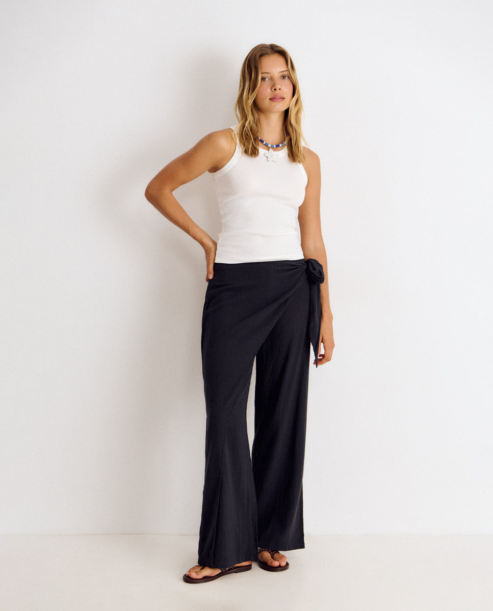 Pantalón ancho de mujer con pareo - Brownie - Antracita Antracita-1