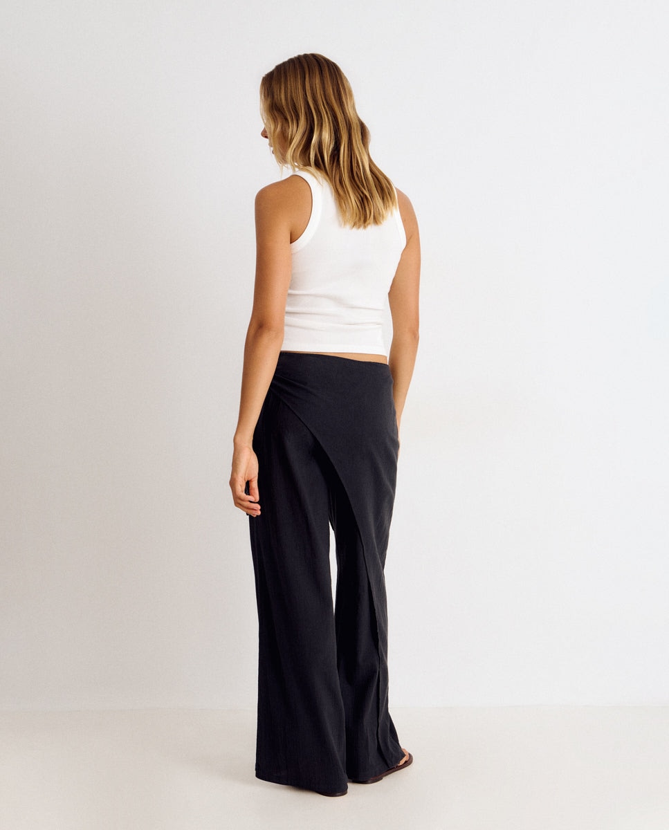 Pantalón ancho de mujer con pareo - Brownie - Antracita Antracita-2