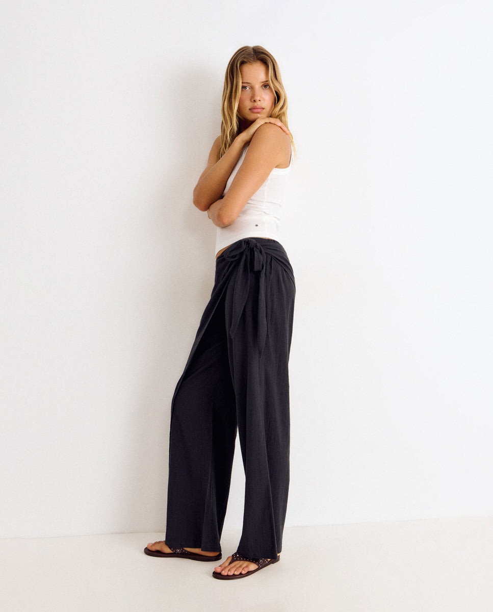 Pantalón ancho de mujer con pareo - Brownie - Antracita Antracita-3