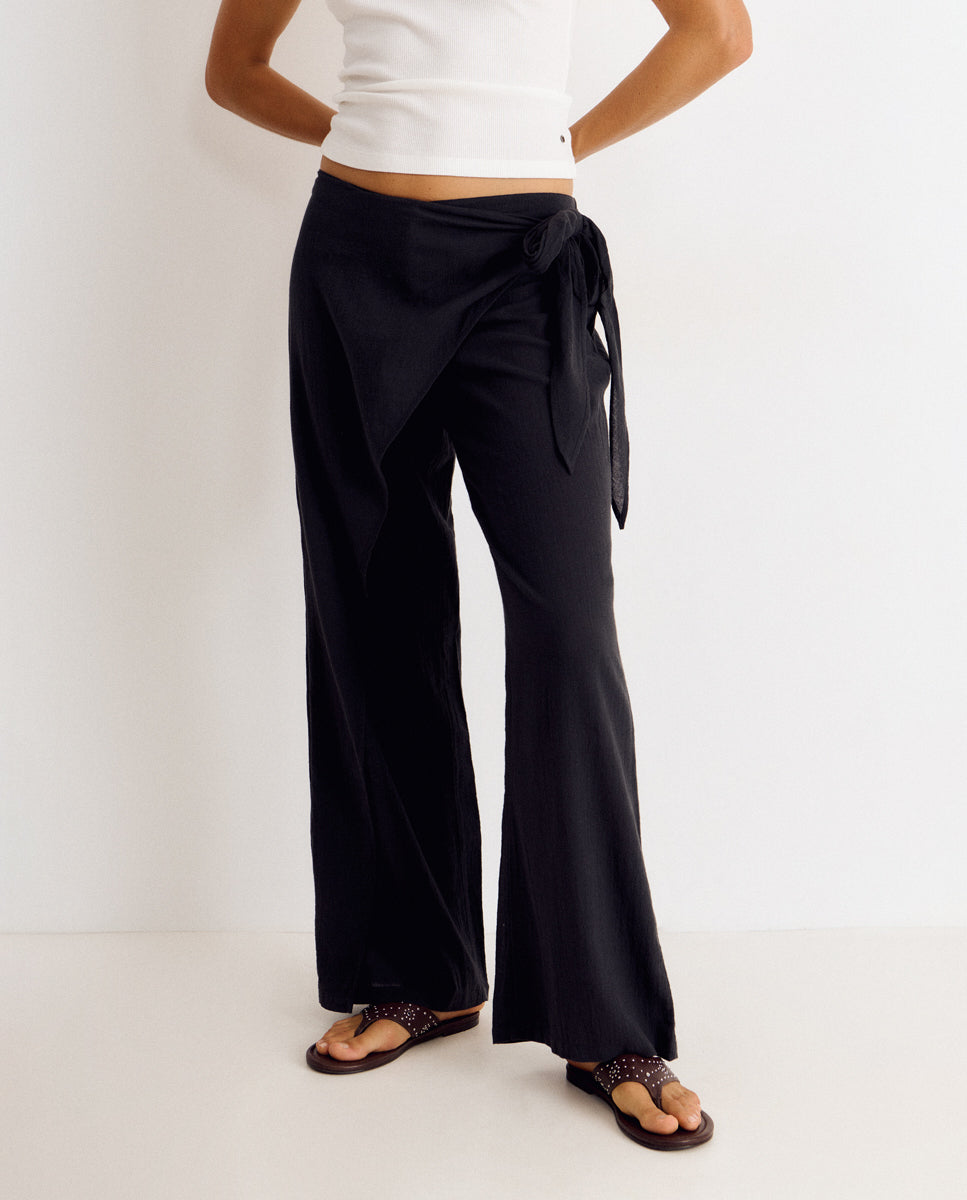 Pantalón ancho de mujer con pareo - Brownie - Antracita Antracita-4
