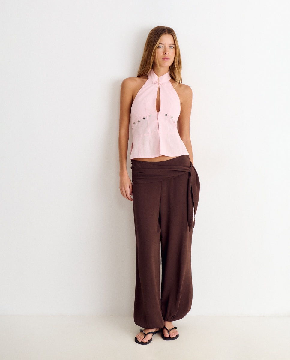 Top de mujer con espejos y cuello halter - Brownie - Rosa Rosa-3
