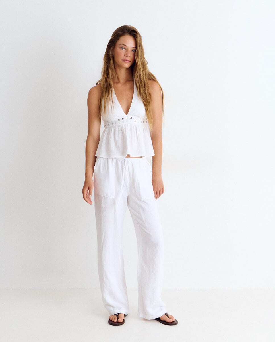 Top de mujer con espejos y cuello halter - Brownie - Blanco Blanco-3