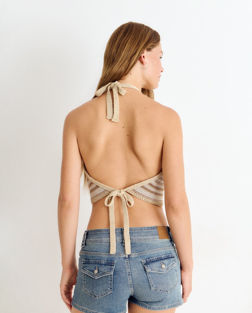 Top de mujer de rayas con cuello halter - Brownie - Dorado Dorado-2