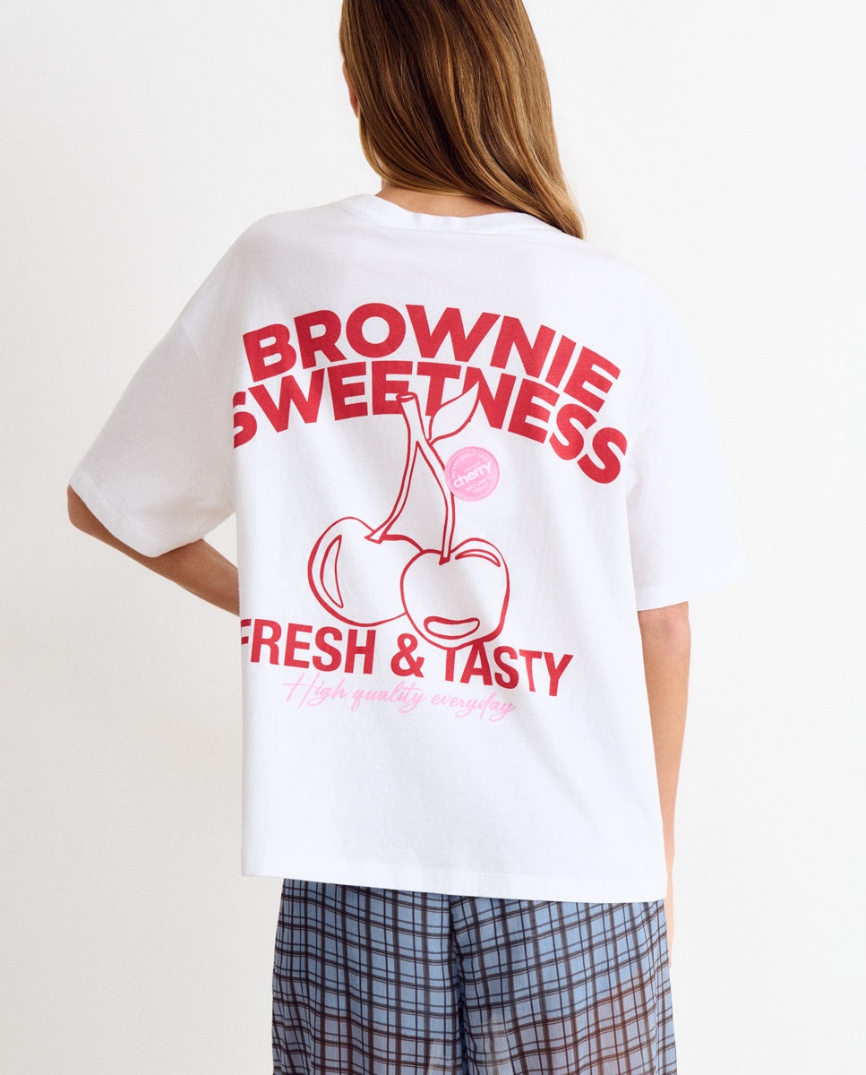 Brownie - Camiseta de mujer con logo y cerezas.