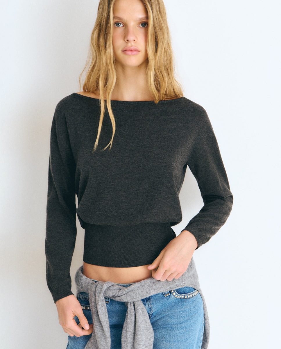 Imagen 0 de Jersey de mujer con fajín de canalé Gris