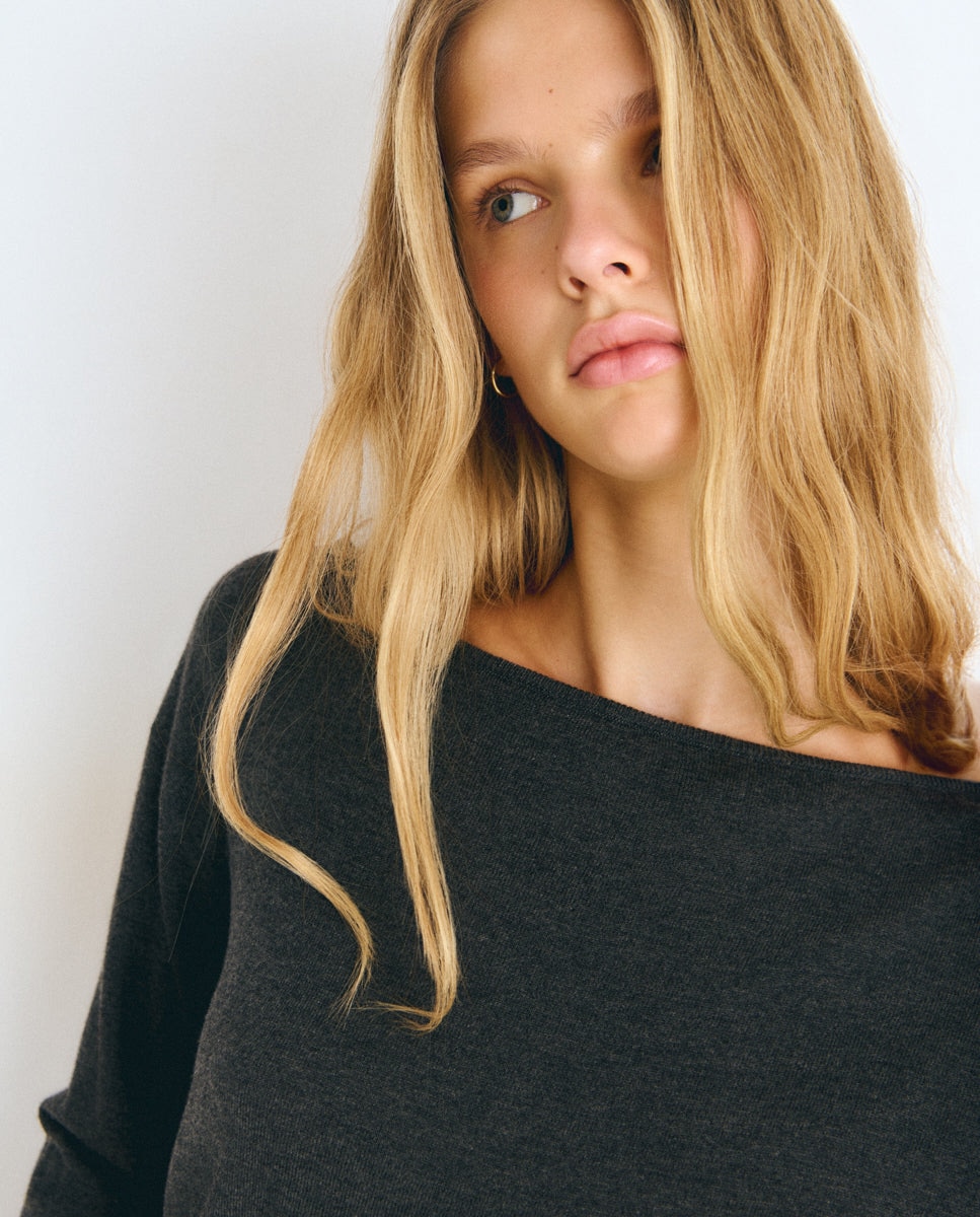 Jersey de mujer con fajín de canalé - Brownie - Gris Gris-4