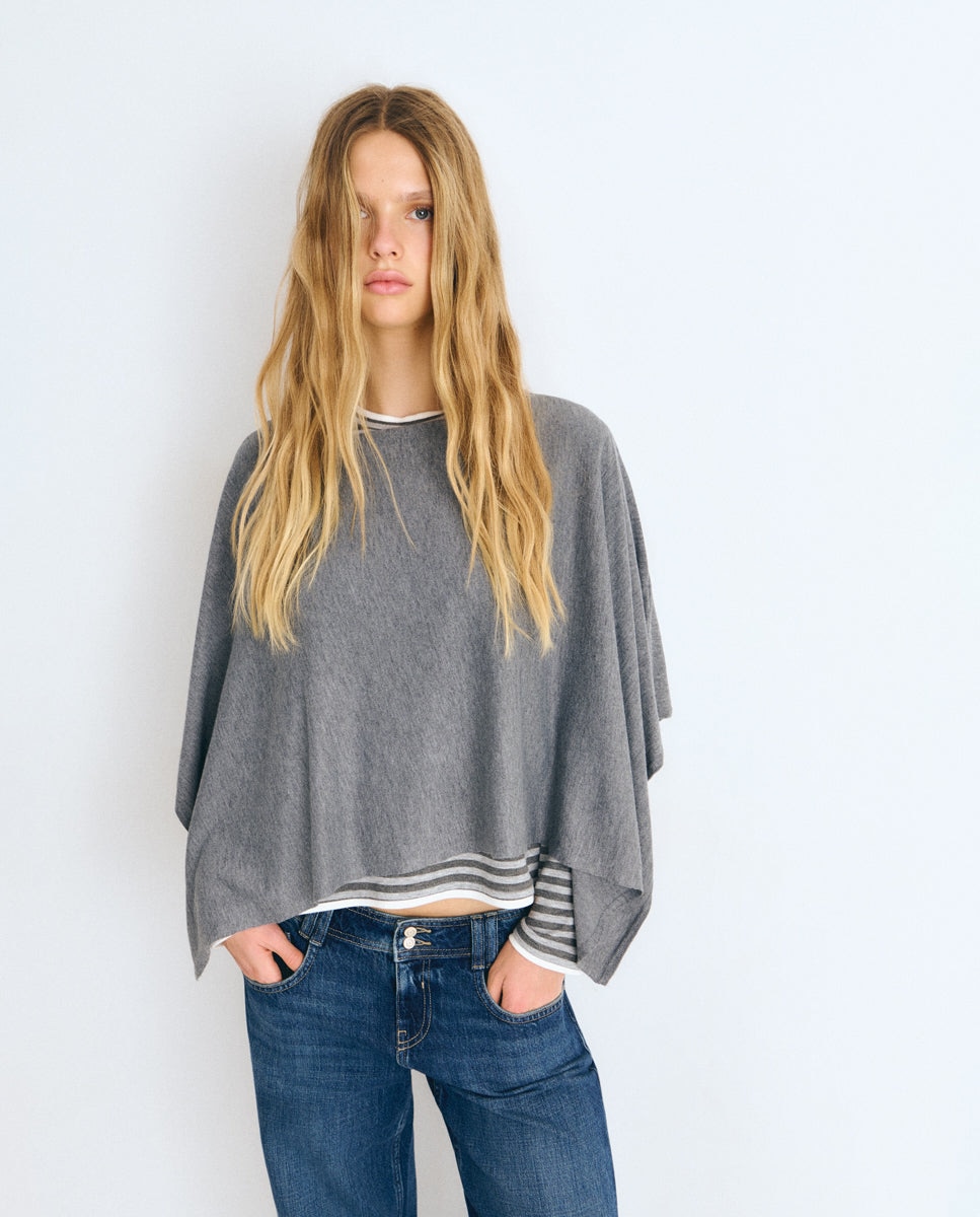 Jersey de mujer tipo capa de punto - Brownie - Gris Gris-3