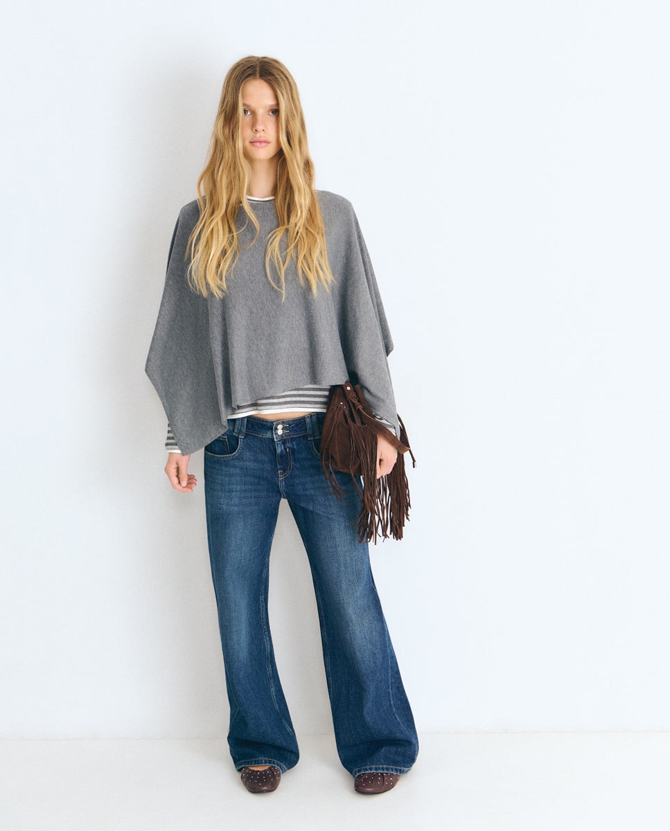 Jersey de mujer tipo capa de punto - Brownie - Gris Gris-4