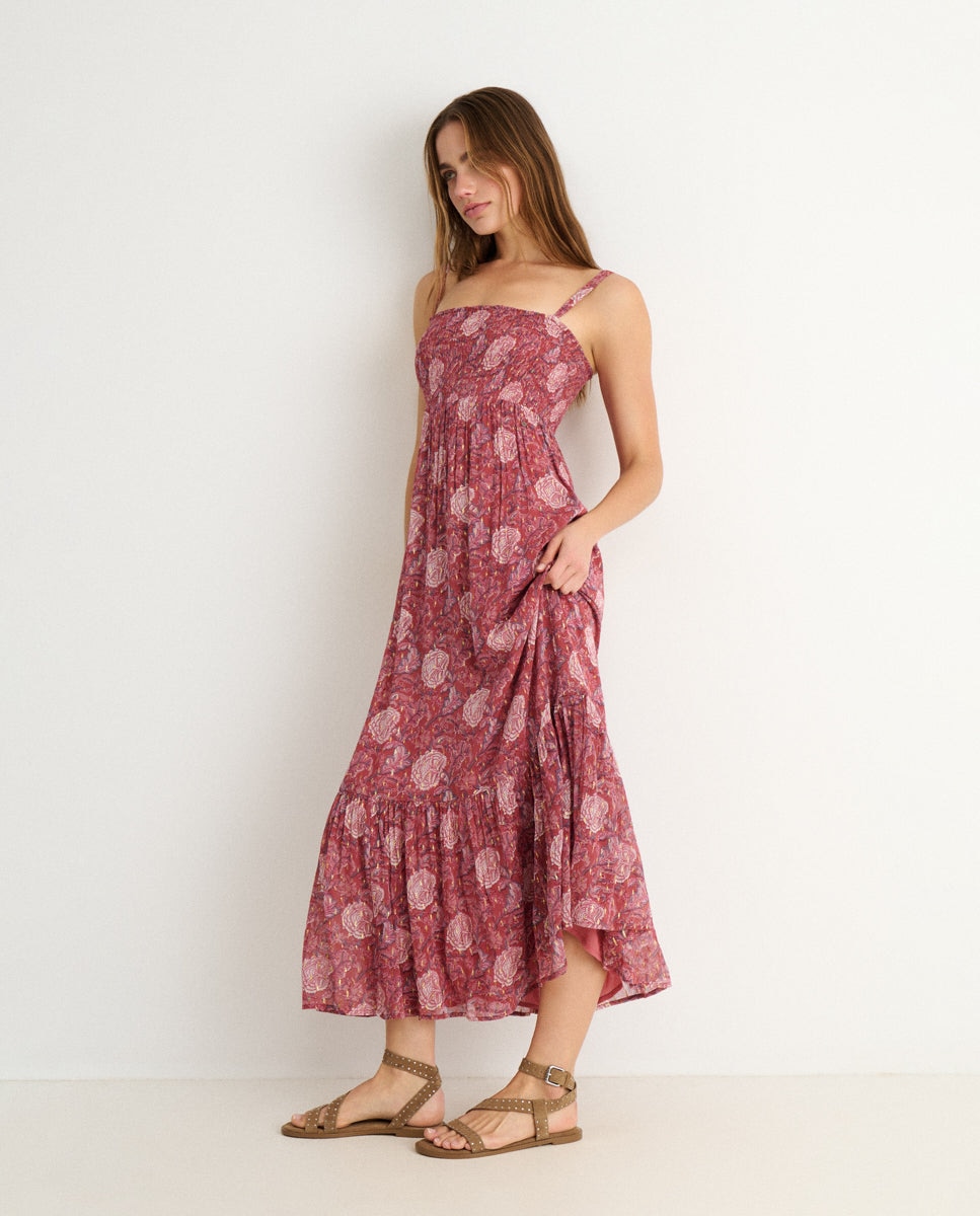 Vestido largo de tirantes con estampado - Brownie - Rosa Rosa-3