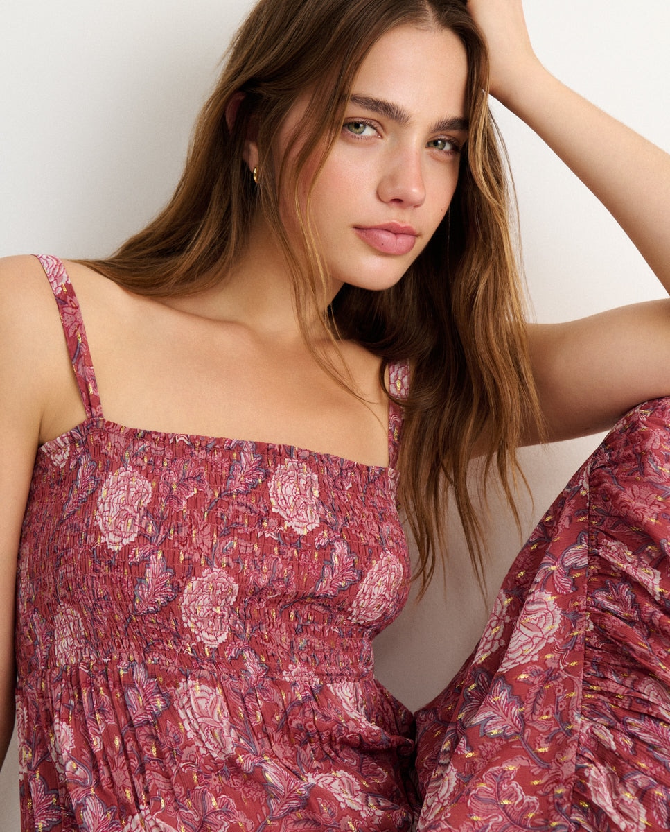 Vestido largo de tirantes con estampado - Brownie - Rosa Rosa-4