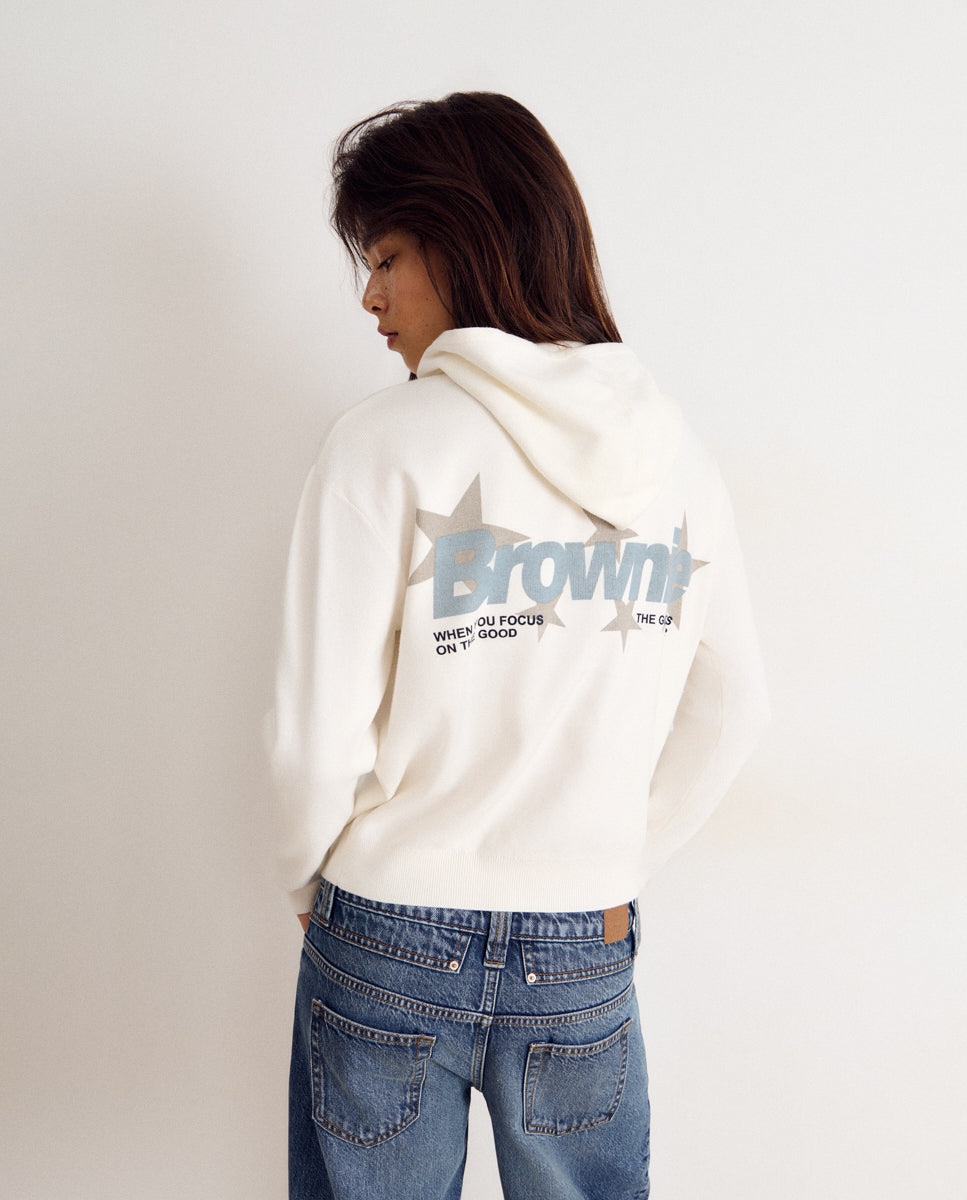 Jersey de mujer con capucha y logo con estrellas - Brownie - Crudo Crudo-1