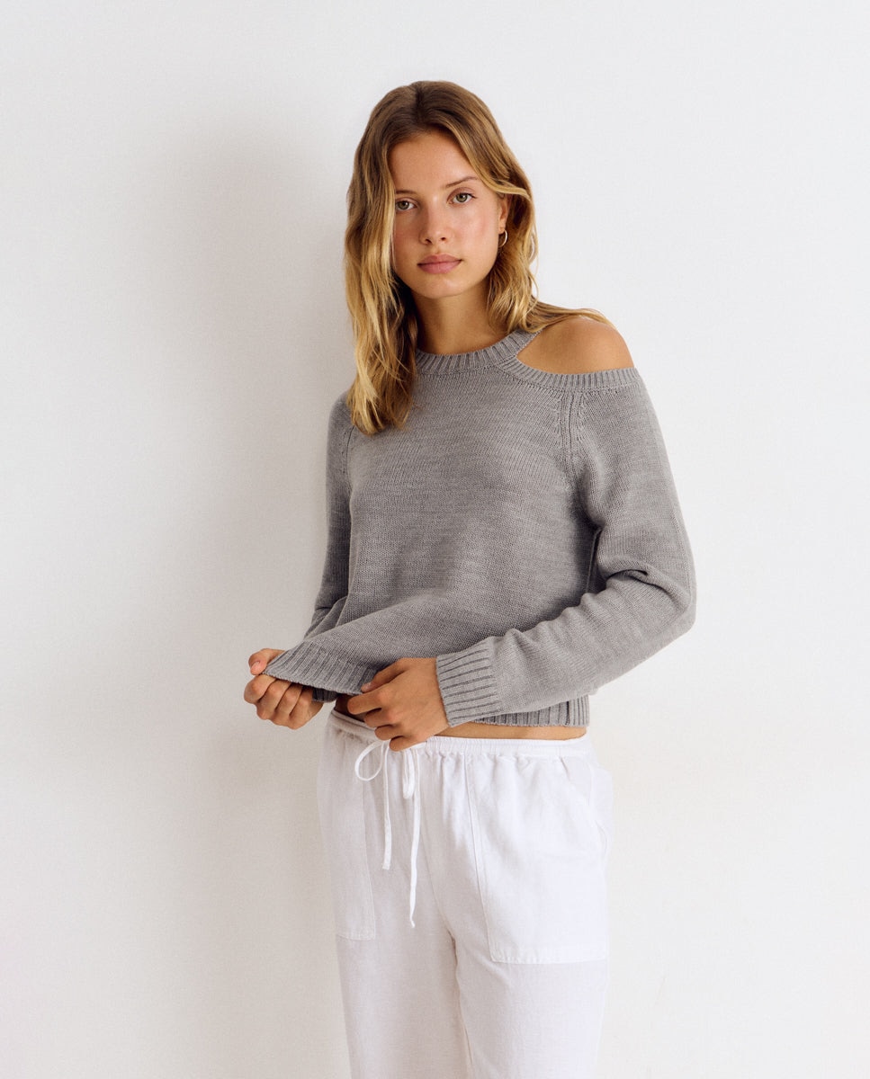 Jersey de mujer de manga larga con cut-out - Brownie - Gris Gris-1