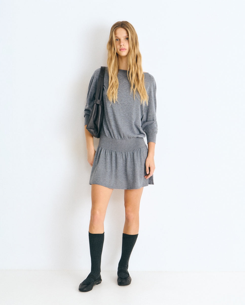 Vestido corto con fajín - Brownie - Gris Gris-1