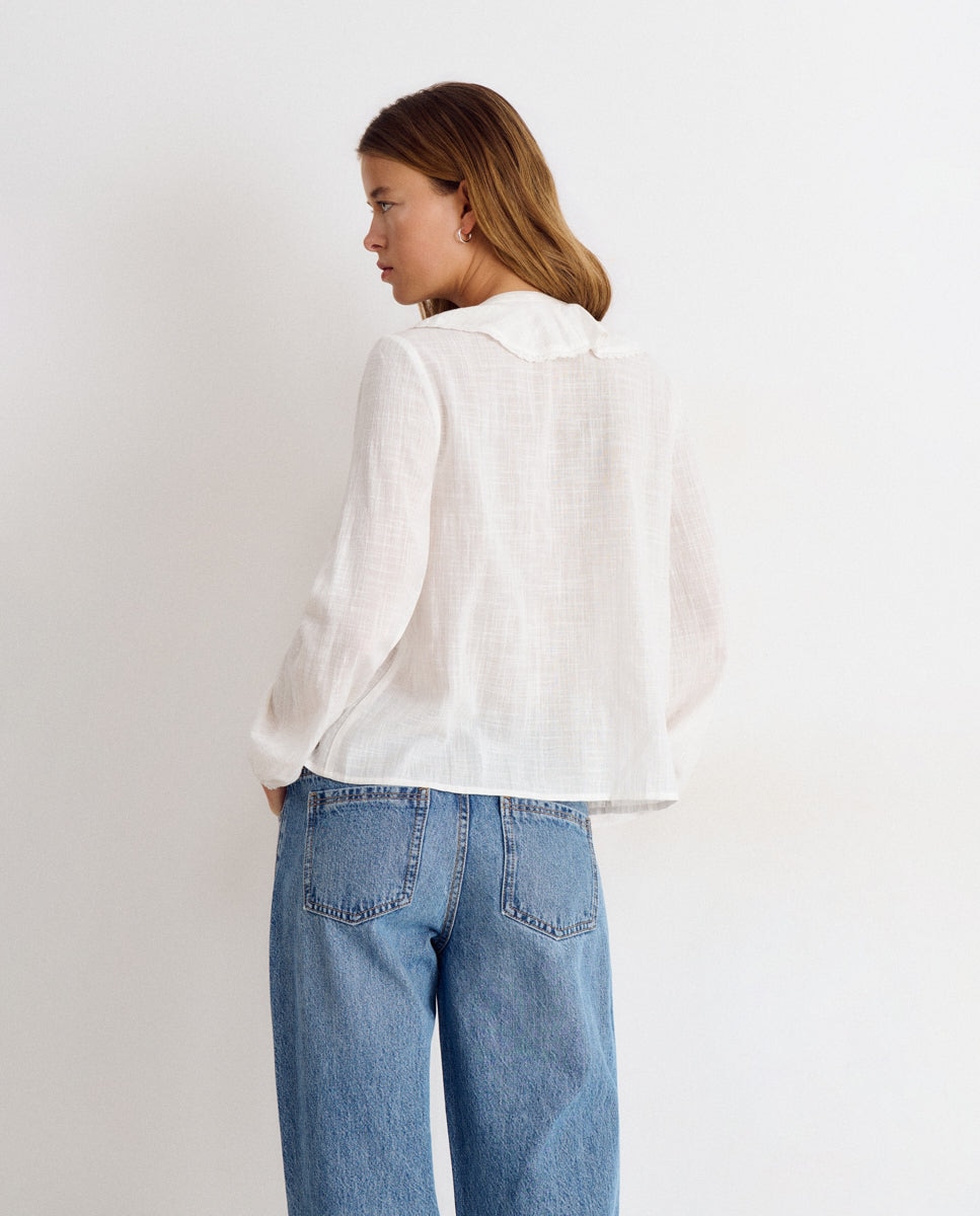 Blusa de mujer con volantes y lurex - Brownie - Blanco Blanco-2