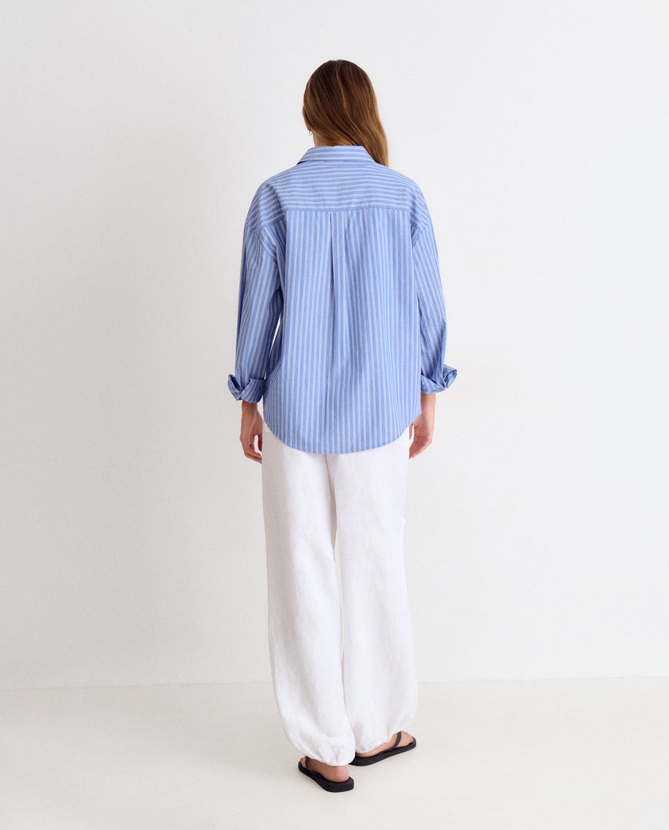 Camisa básica de mujer de rayas con top - Brownie - Azul Azul-2