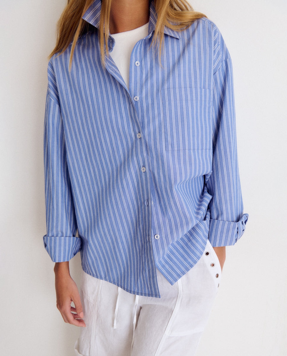 Camisa básica de mujer de rayas con top - Brownie - Azul Azul-3
