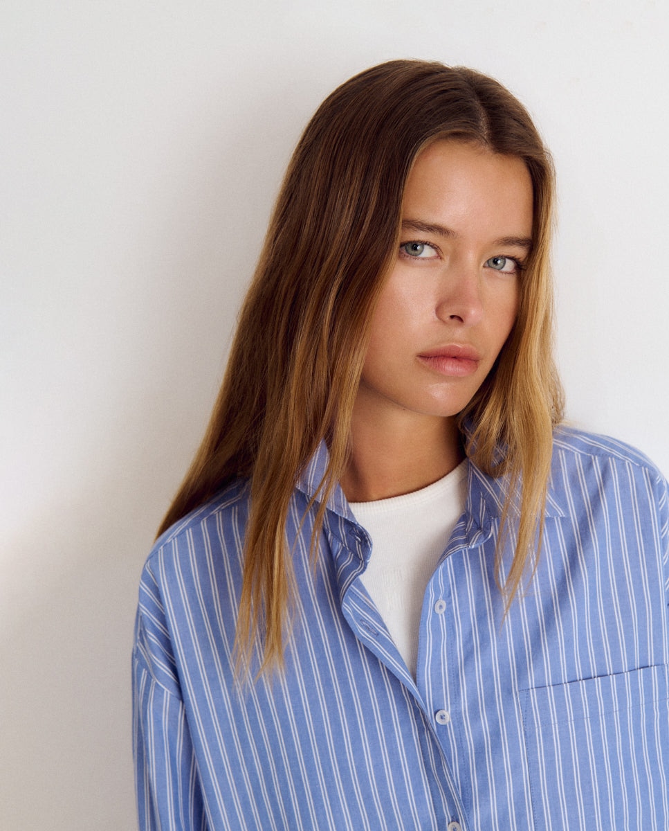 Camisa básica de mujer de rayas con top - Brownie - Azul Azul-4