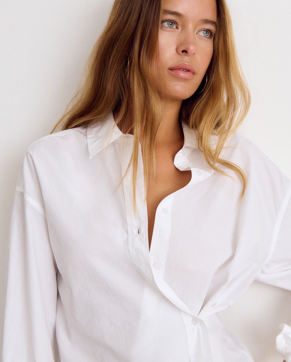 Imagen 4 de Camisa básica de mujer con detalle de cierre - Brownie - Blanco Blanco