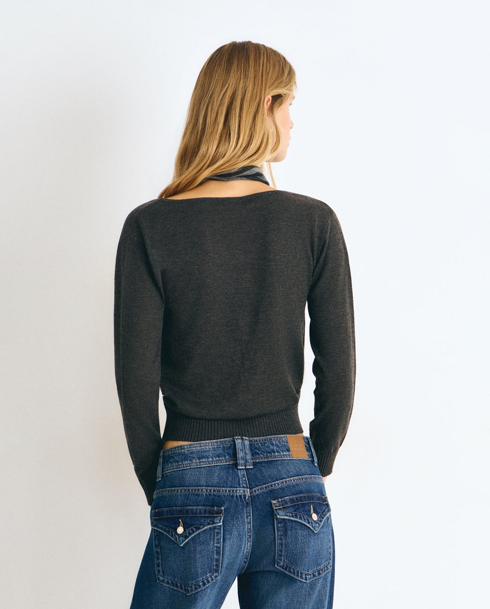 Jersey de mujer cruzado de rayas - Brownie - Gris oscuro Gris oscuro-2