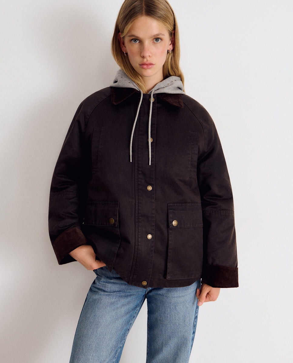 Chaqueta encerada de mujer con chaleco borrego - Brownie - Marrón Marrón-1