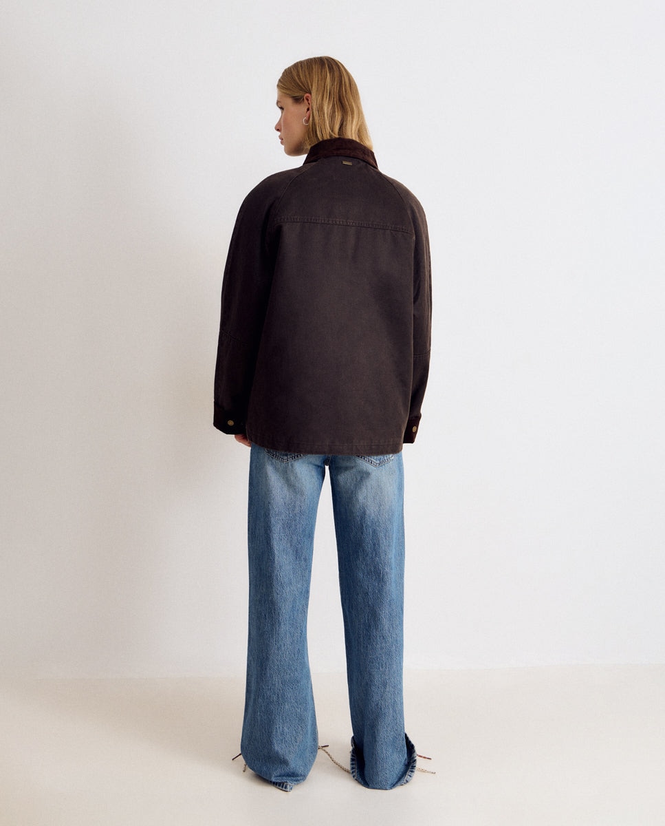 Chaqueta encerada de mujer con chaleco borrego - Brownie - Marrón Marrón-2