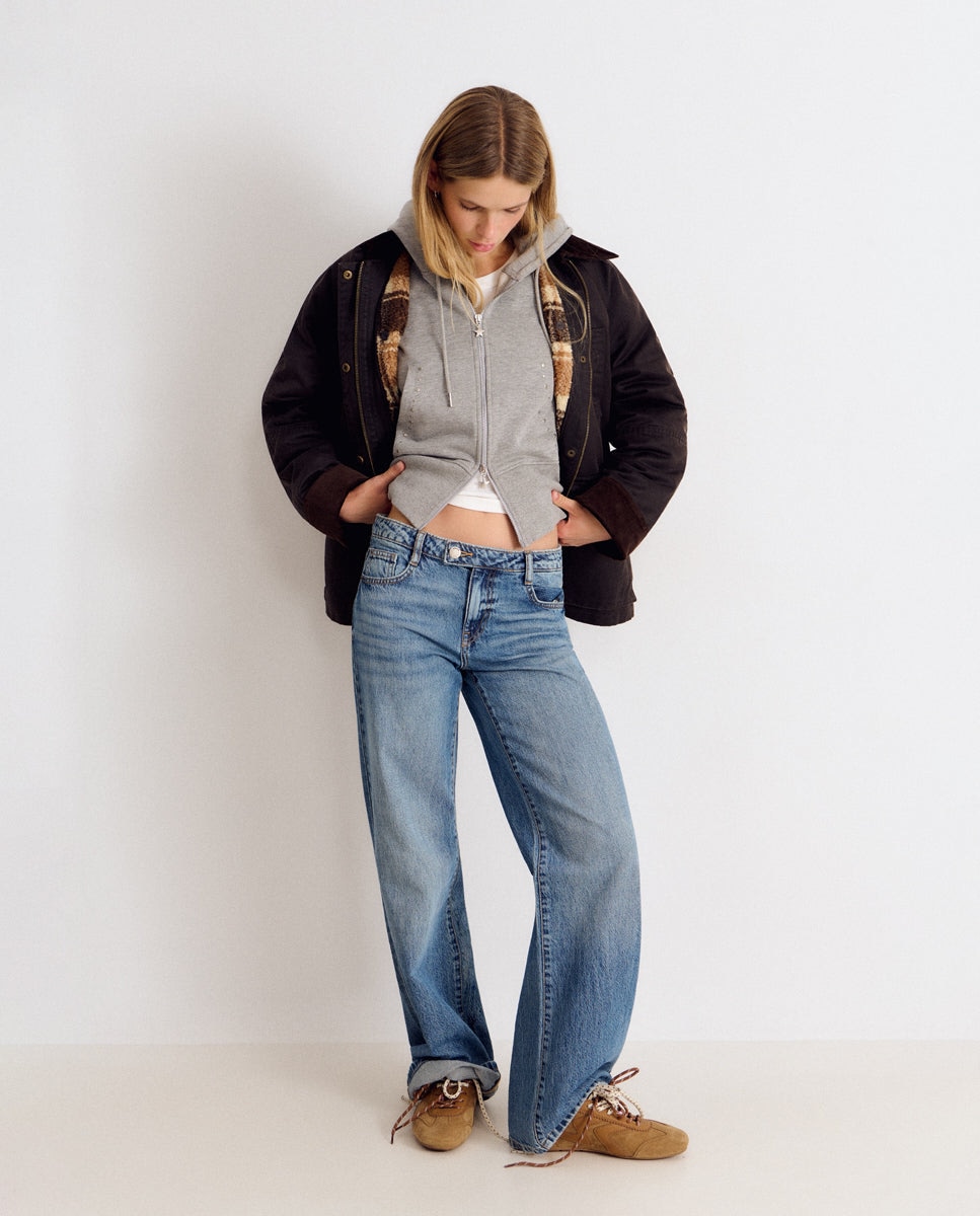Chaqueta encerada de mujer con chaleco borrego - Brownie - Marrón Marrón-3
