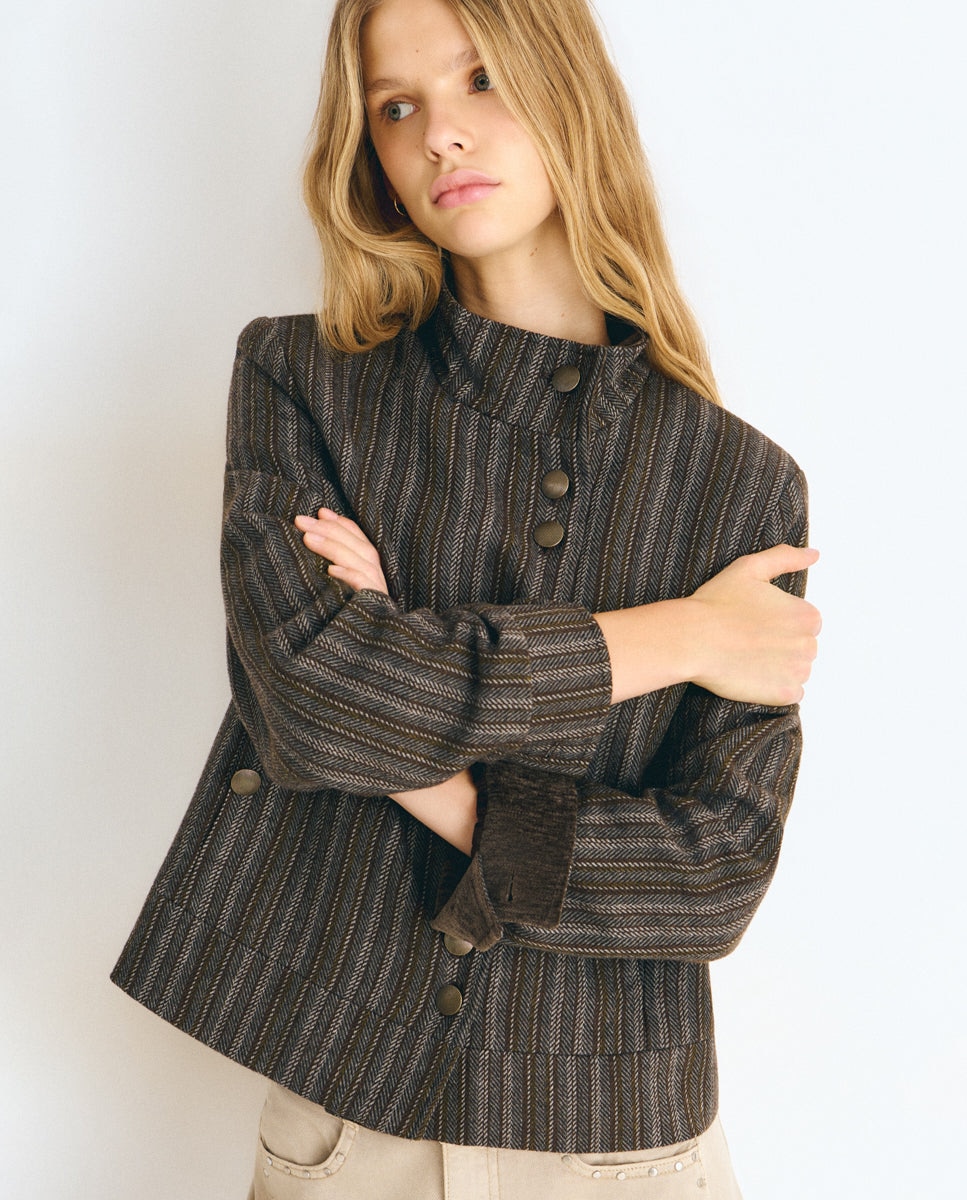 Chaqueta de mujer de paño abotonada - Brownie - Gris Gris-1