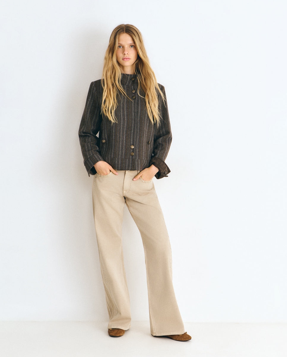 Chaqueta de mujer de paño abotonada - Brownie - Gris Gris-3