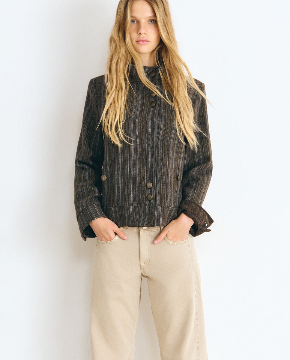 Chaqueta de mujer de paño abotonada - Brownie - Gris Gris-4