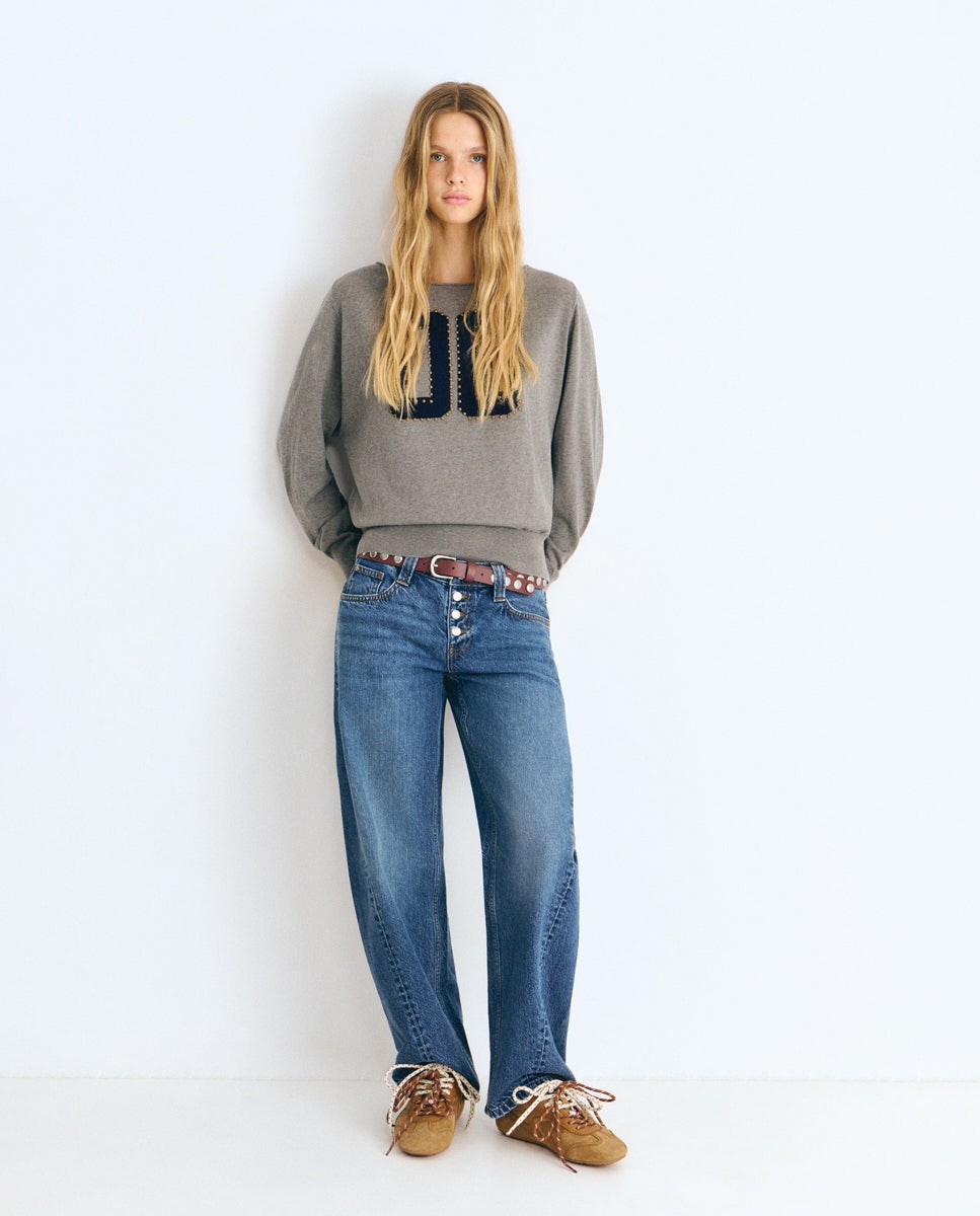 Pantalón ancho de mujer estilo barrel - Brownie - Azul Azul-1