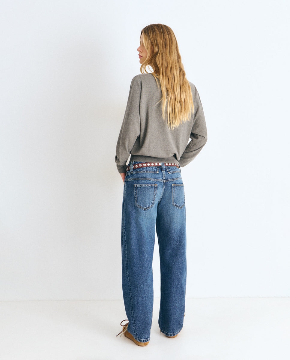 Pantalón ancho de mujer estilo barrel - Brownie - Azul Azul-2