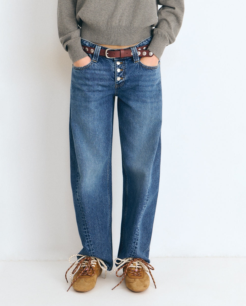 Pantalón ancho de mujer estilo barrel - Brownie - Azul Azul-3