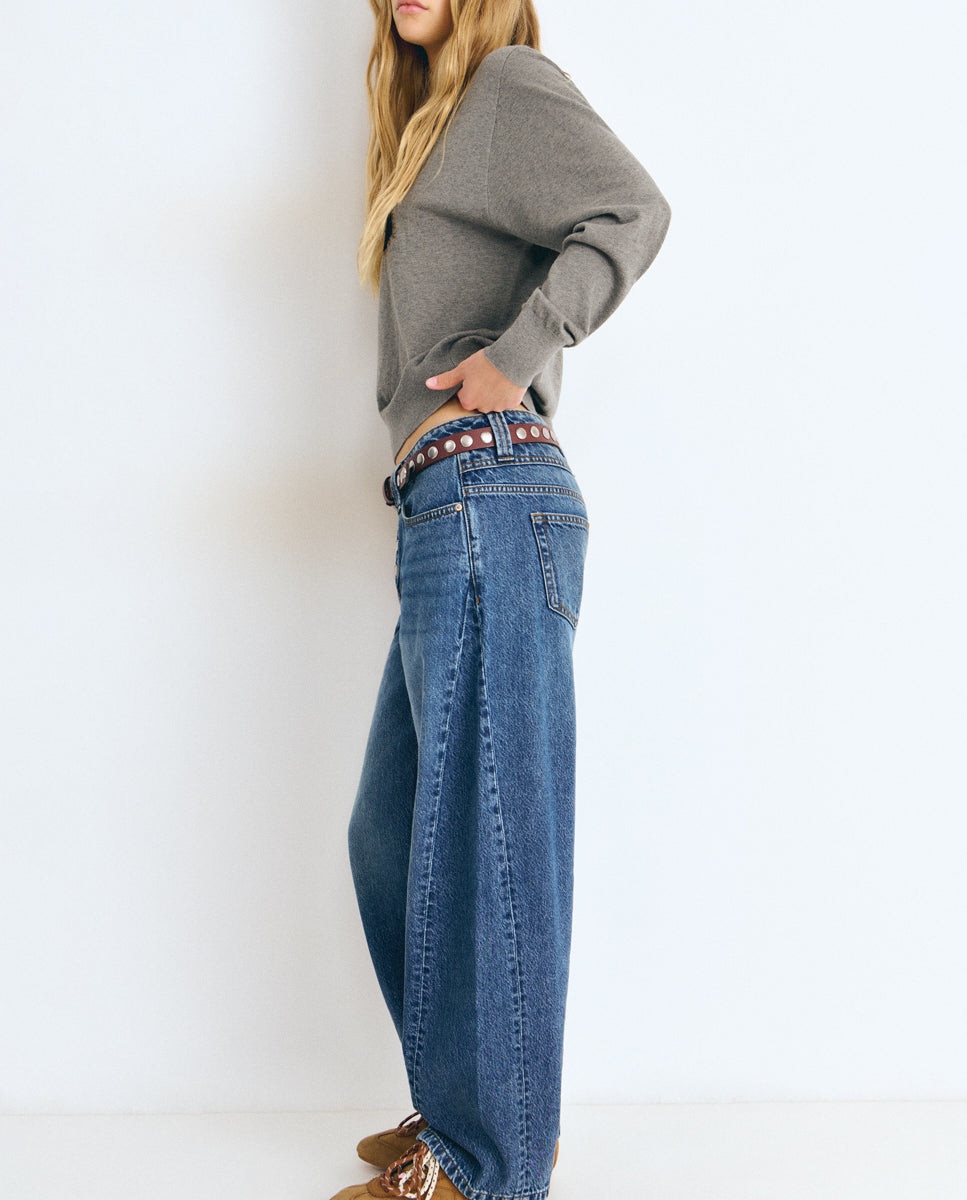 Pantalón ancho de mujer estilo barrel - Brownie - Azul Azul-4