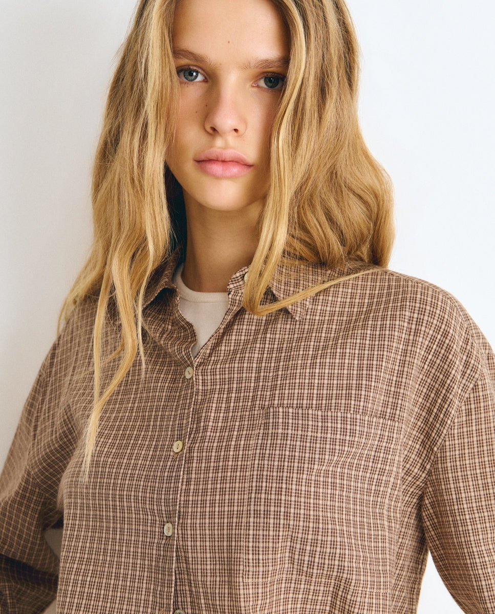 Camisa de mujer de cuadros - Brownie - Crudo Crudo-4