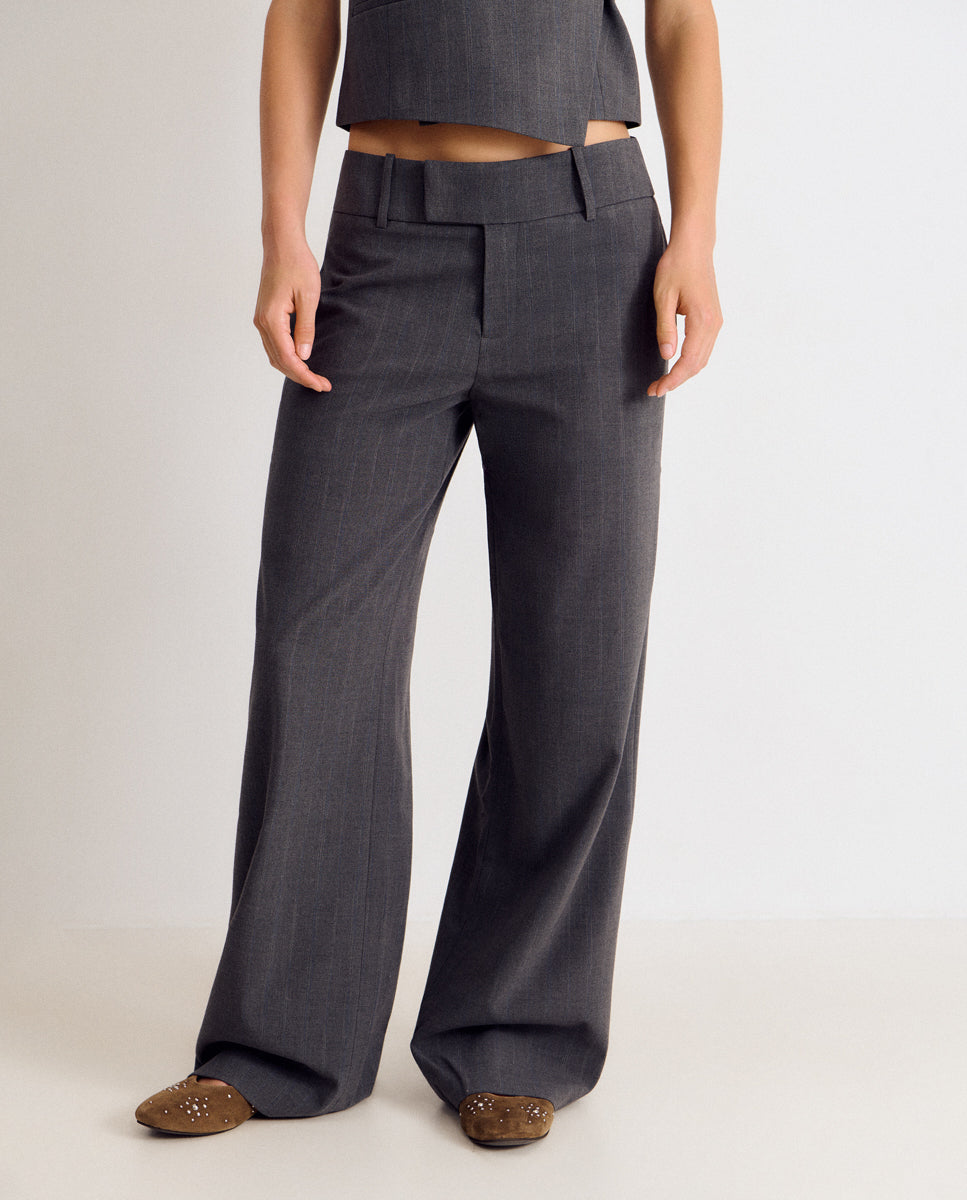 Pantalón recto de mujer wide leg - Brownie - Gris Gris-4